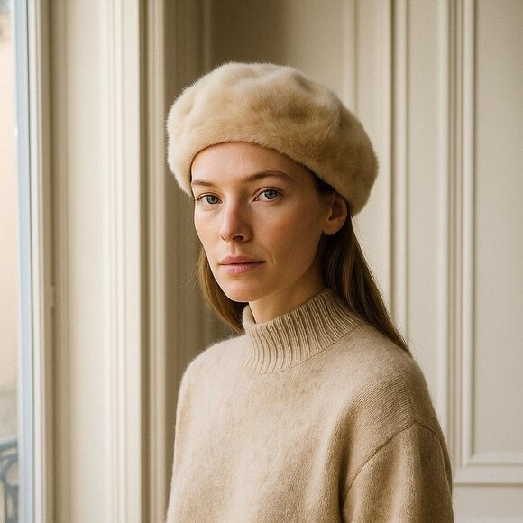 Vintage Beige Mink fur hat - Picture 1 of 8